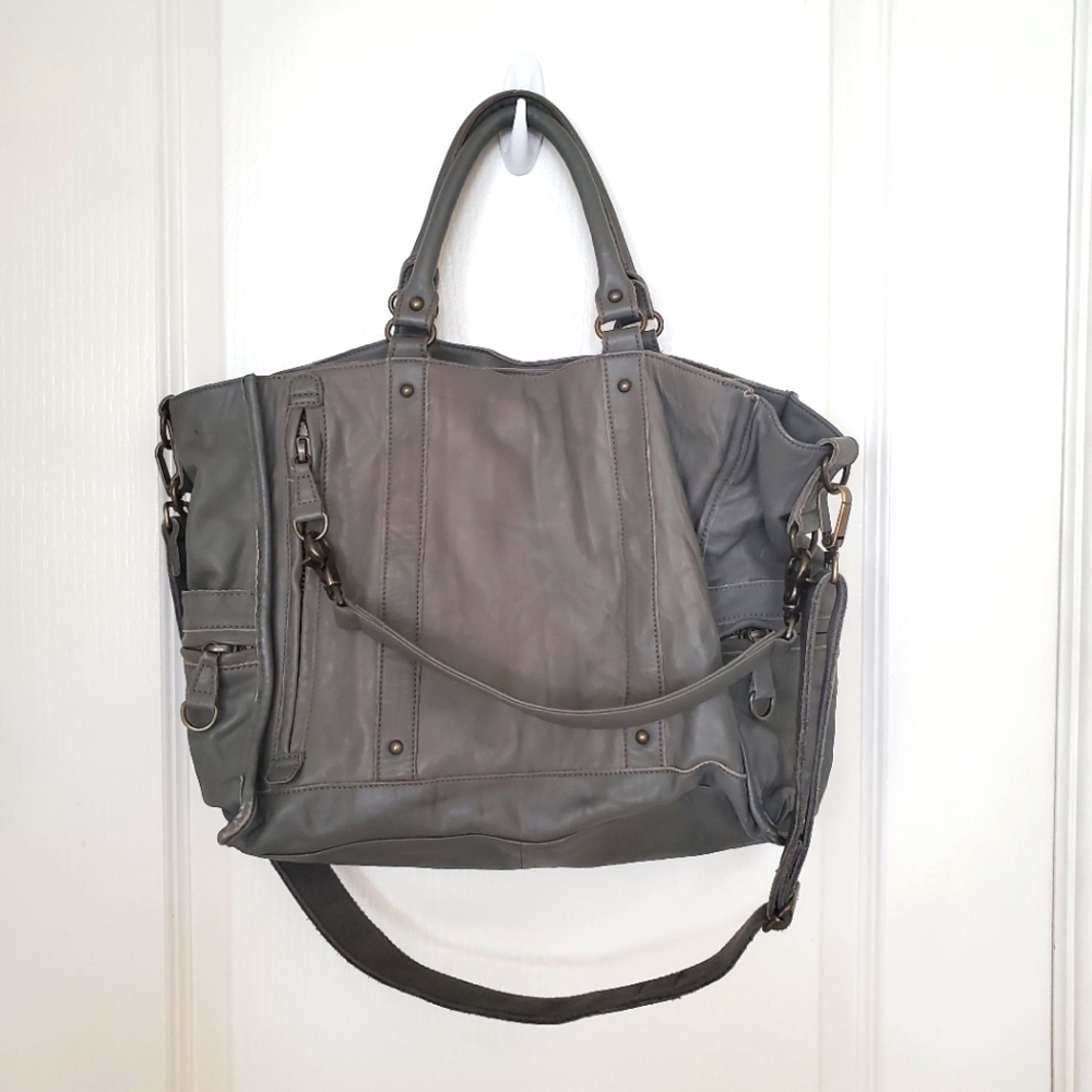 Anthropologie Gray Leather Handbag Satchel Crossbody